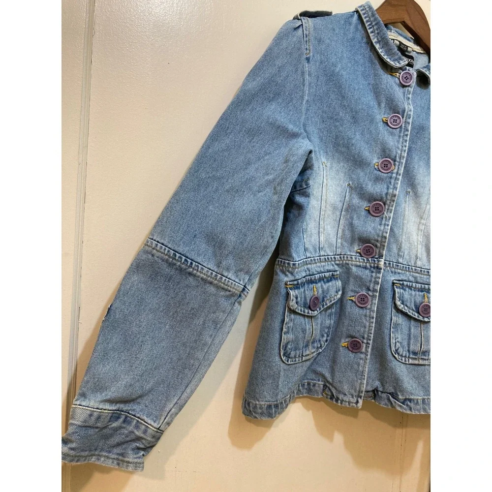 Steve Madden‎ Womens XL Utility Jacket Light Wash Denim Military Safari Blue Y2K